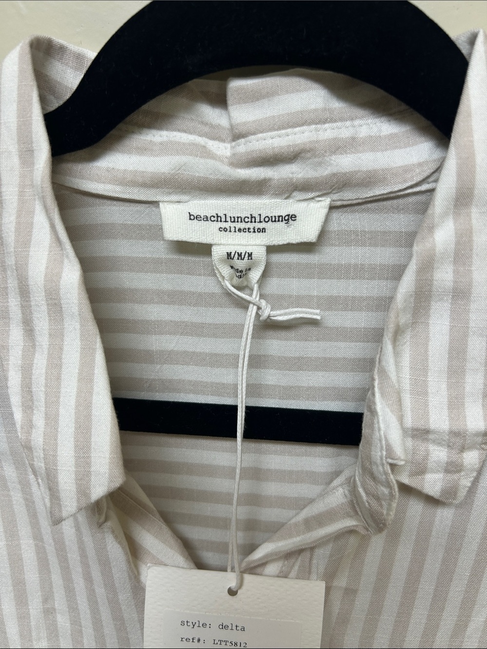 beachlunchlounge Beige and White Striped Short-Sleeve Button-Up Shirt - Picture 2 of 6